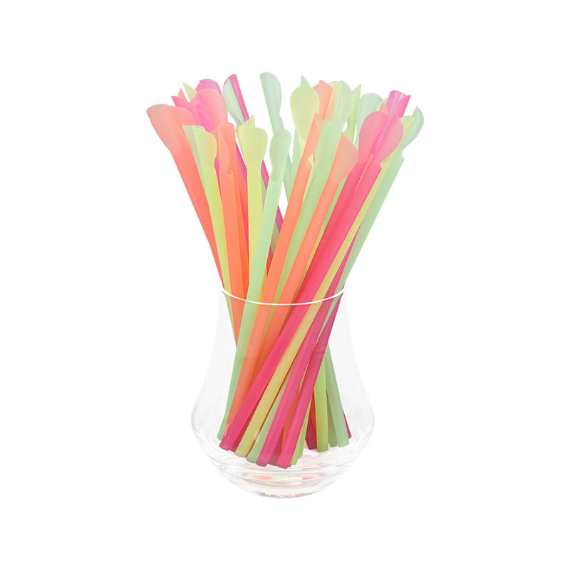 PP06-JIAYAN Spoon Straight Straw Neon Color Plastic Drinking Straw 