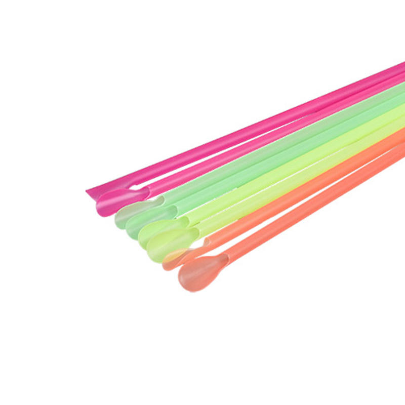 PP06-JIAYAN Spoon Straight Straw Neon Color Plastic Drinking Straw 